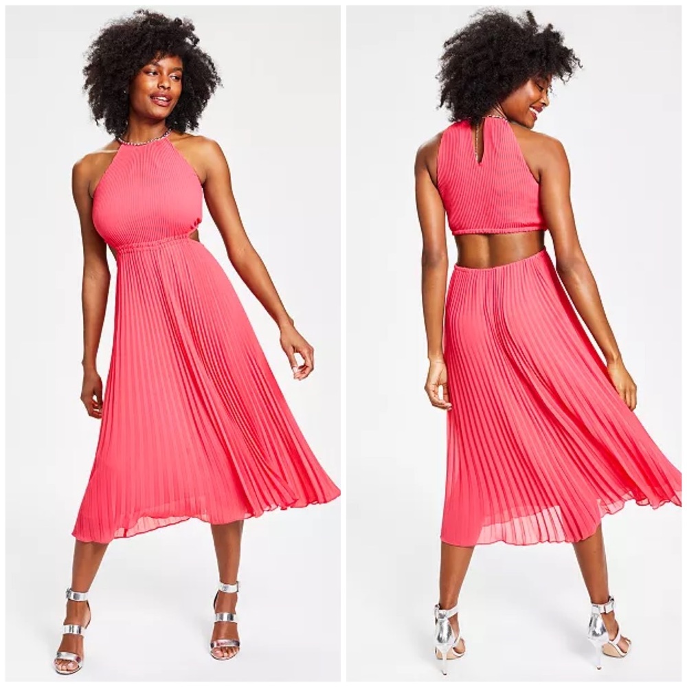 Michael Kors Pleated Georgette Cutout Dress Size L